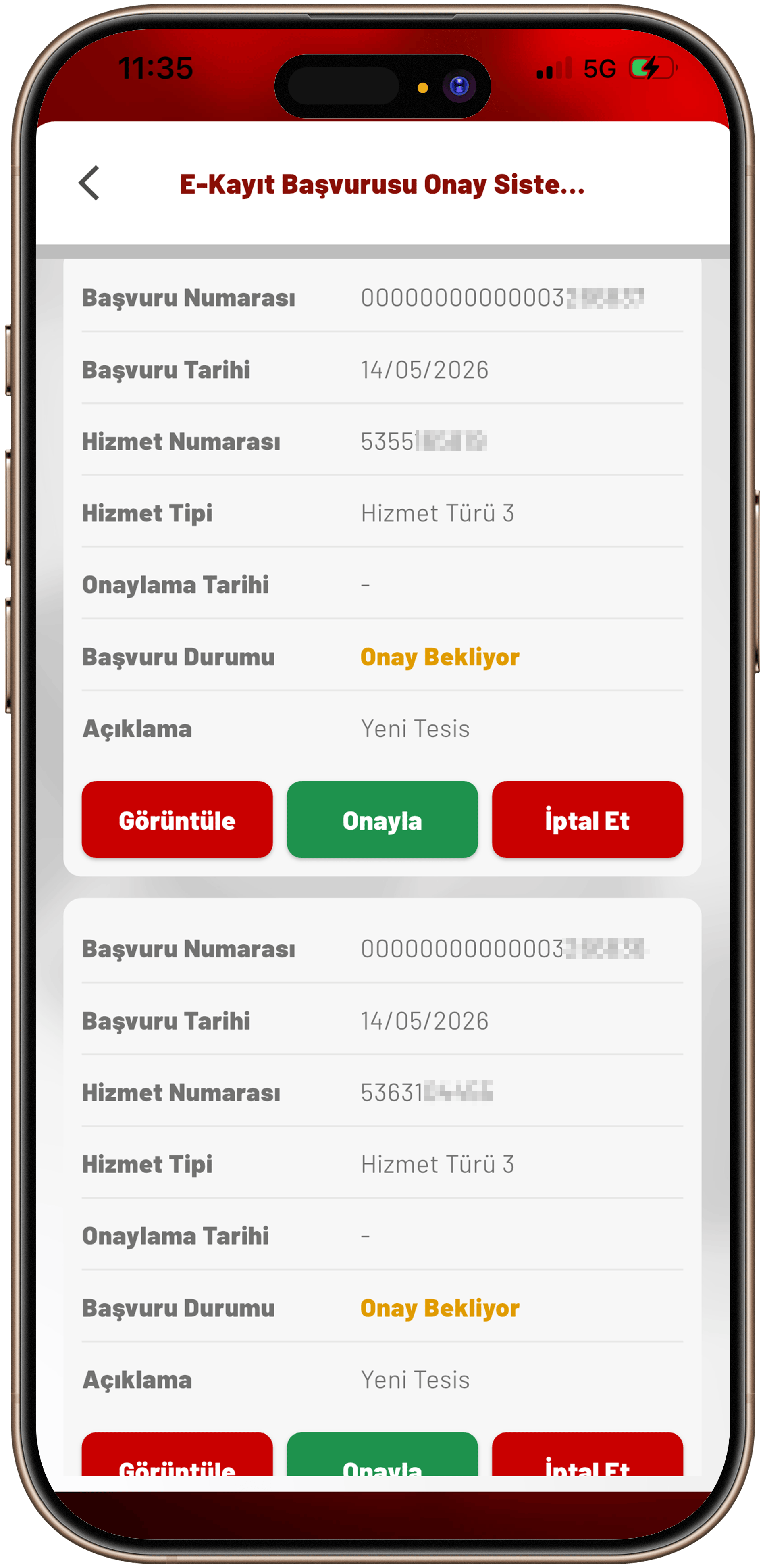 Başvuru Onaylama ve İptal Ekranı